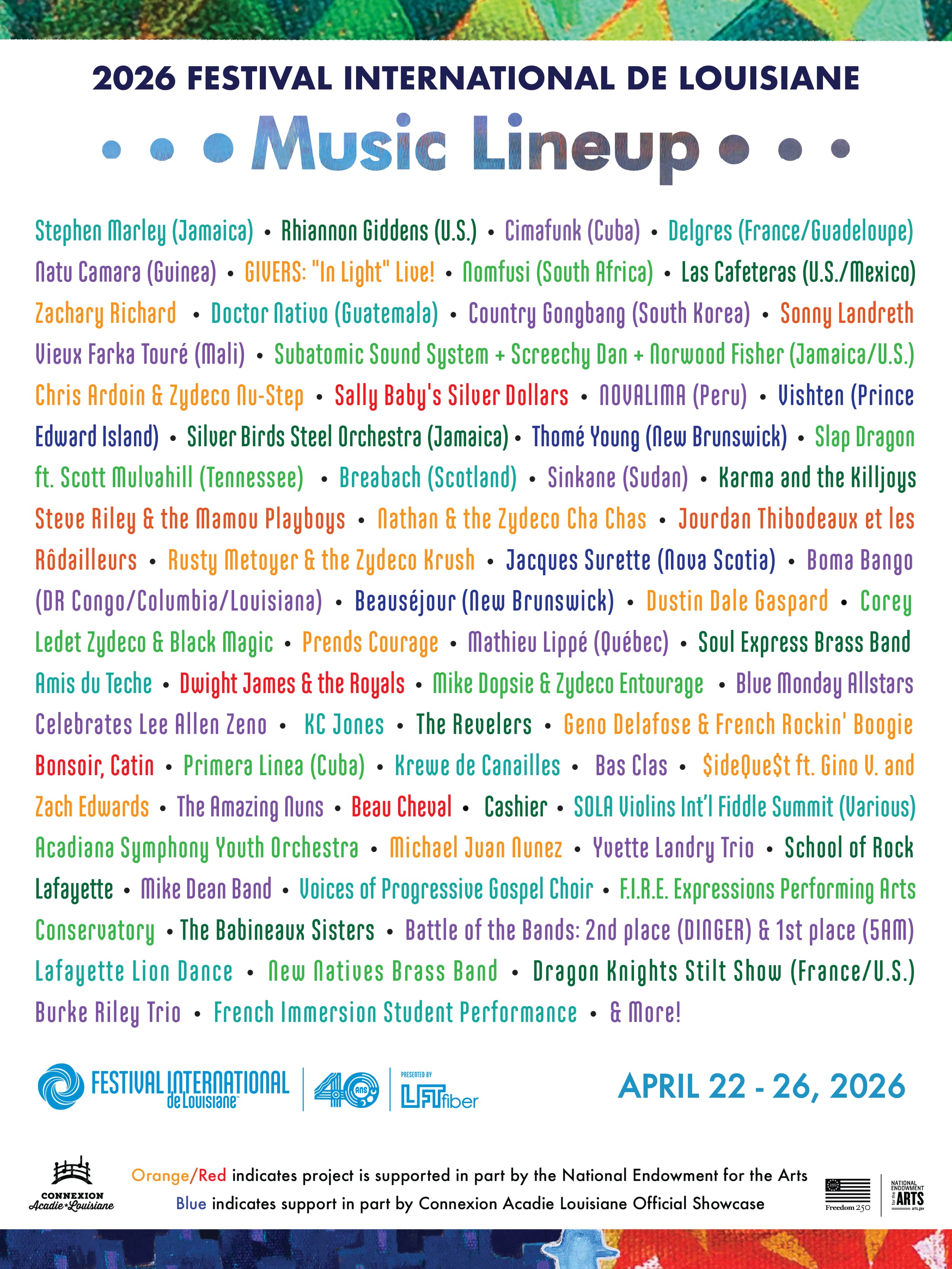 Festival International de Louisiane 2026 official poster