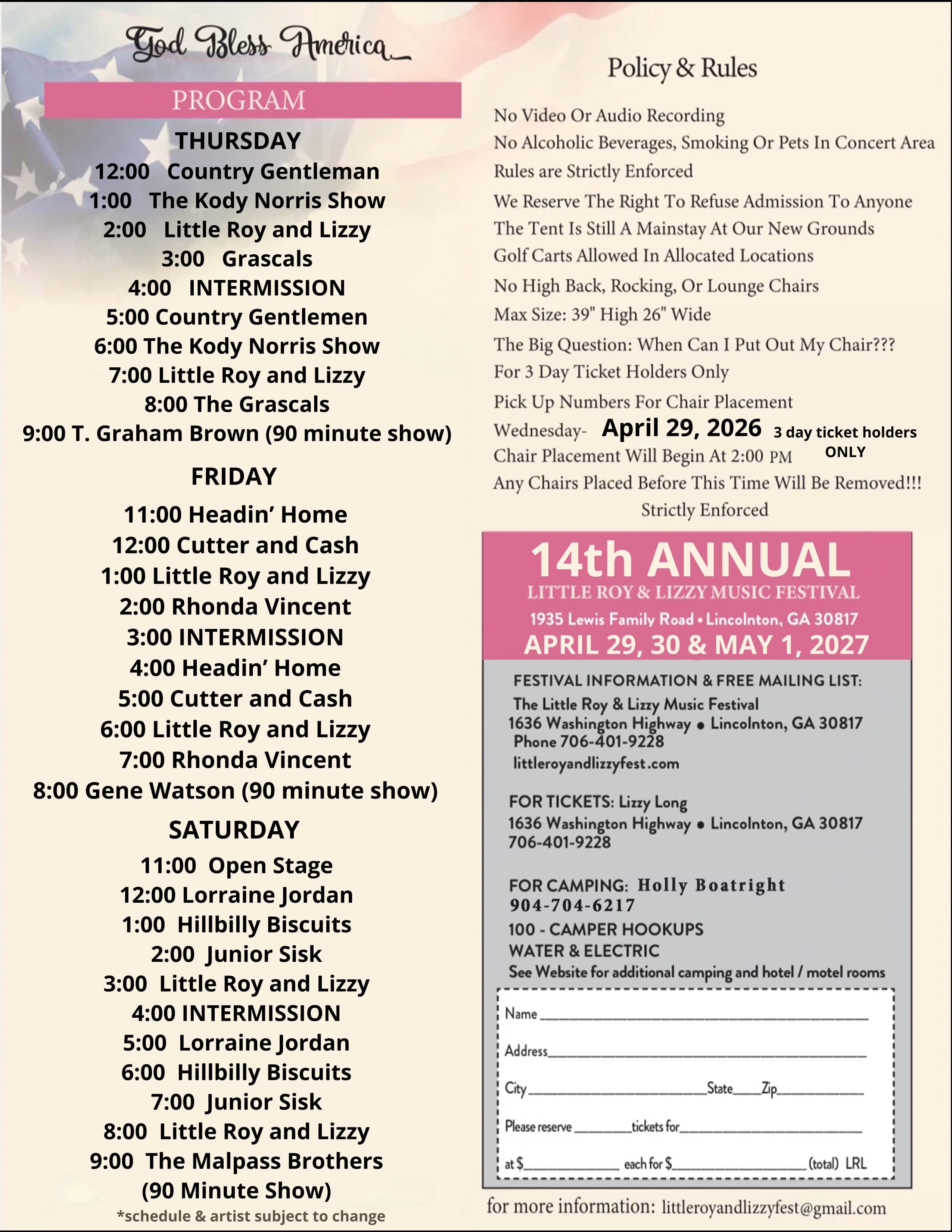The Little Roy & Lizzy Music Festival 2026 official poster