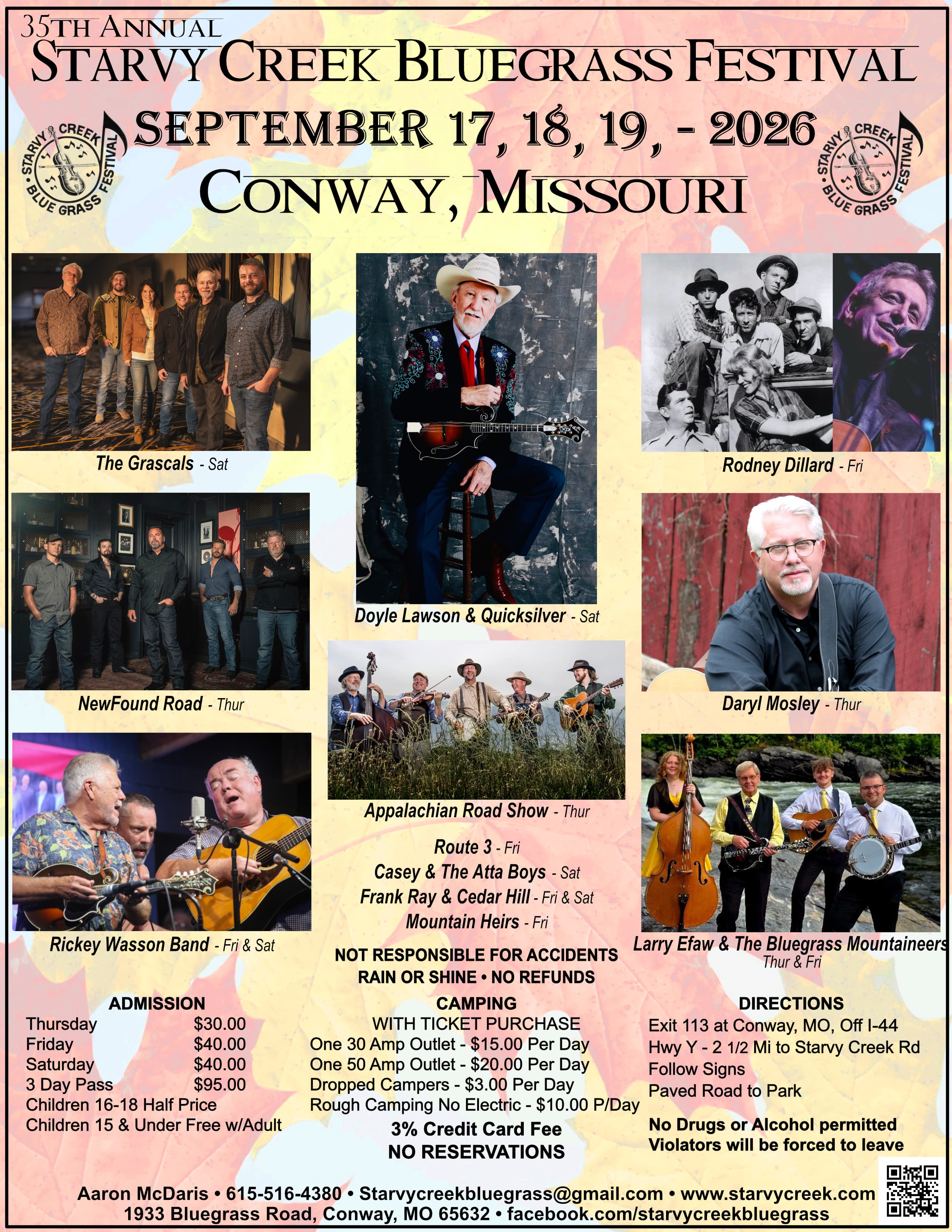 Starvy Creek Fall Bluegrass Festival 2026 official poster